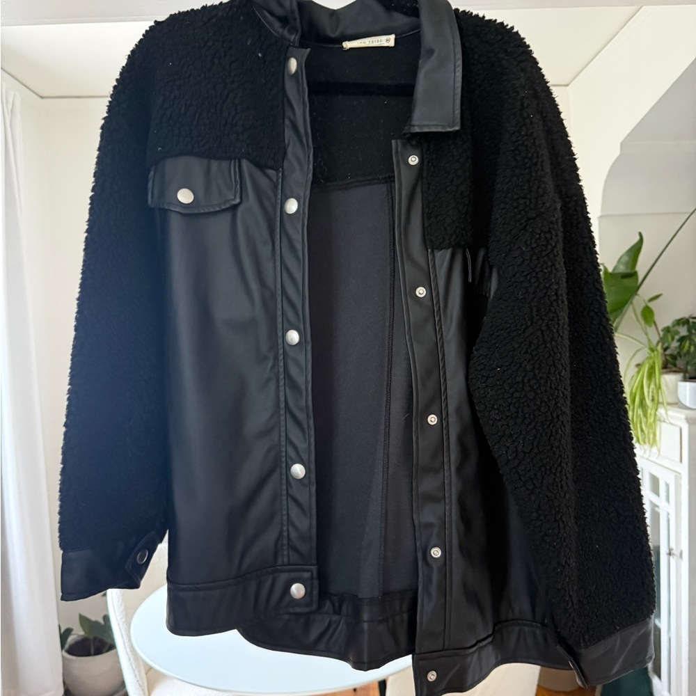 12th Tribe Black Teddy Jacket with Faux Leather
